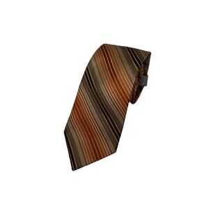 Joseph Abbound Brown Bronze Green Gold 100% Silk‎ Striped Tie 59" x 3.5"